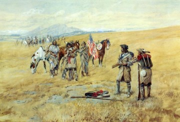 captain lewis meeting the shoshones 1903 Charles Marion Russell Oil Paintings
